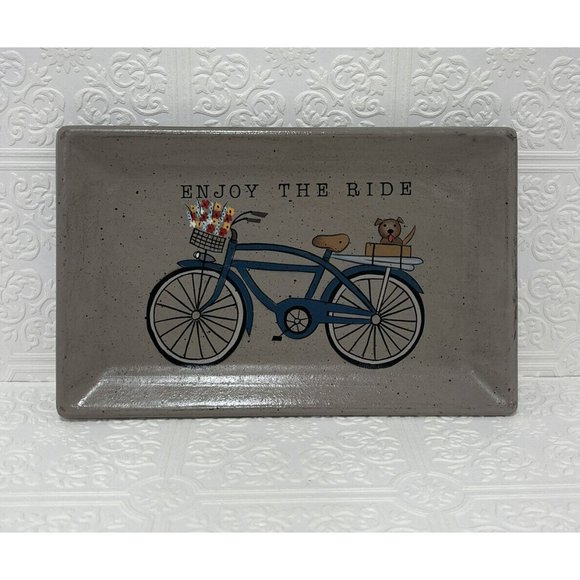 Vintage Donna White Bicycle ‘enjoy the ride’ coin and key wooden tray, rustic - Picture 2 of 10